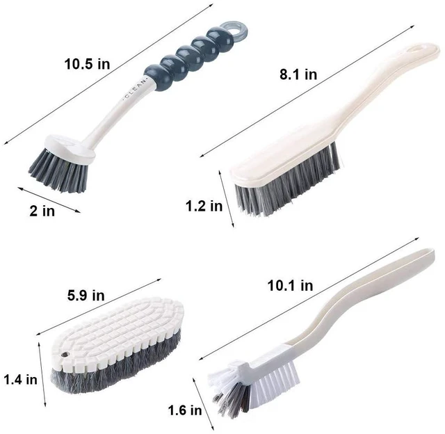 Alt view image 6 of 6 - 4-Pack Dish Brush Set with Handle, Stiff Bristle Kitchen Scrub Brushes, Multi-Purpose Cleaning Brushes for Dishes, Pots, Sinks, Bottles, Grout Lines and Bathroom Surfaces
