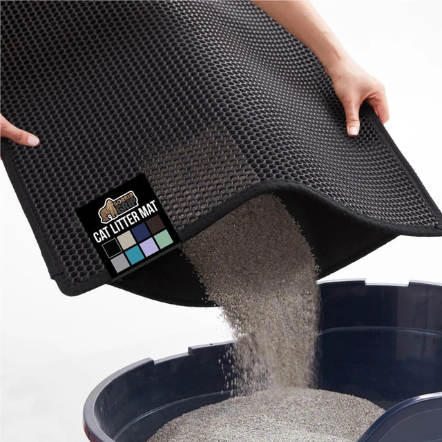 Main image of GORILLA GRIP Honeycomb Cat Litter Box Mat, 24x15, Black, Soft on Paws