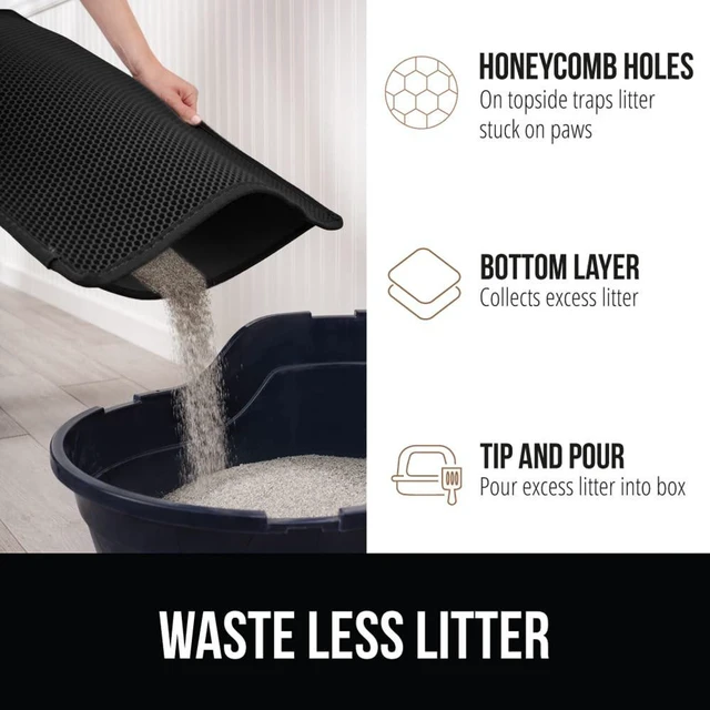 Alt view image 3 of 6 - GORILLA GRIP Honeycomb Cat Litter Box Mat, 24x15, Black, Soft on Paws