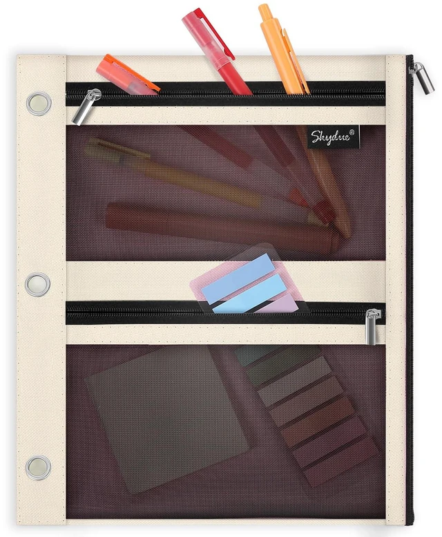 Main image of SKYDUE Pencil Pouch with 3 Pockets and Mesh Window for 3 Ring Binder