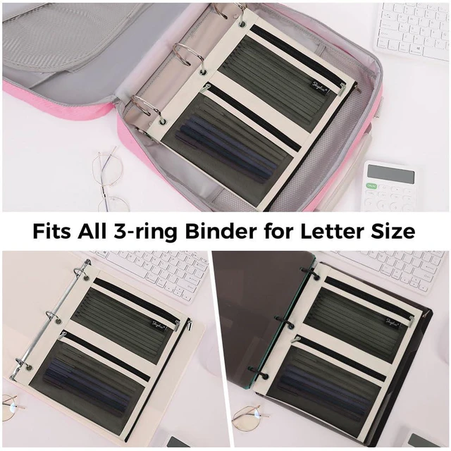 Alt view image 6 of 6 - SKYDUE Pencil Pouch with 3 Pockets and Mesh Window for 3 Ring Binder