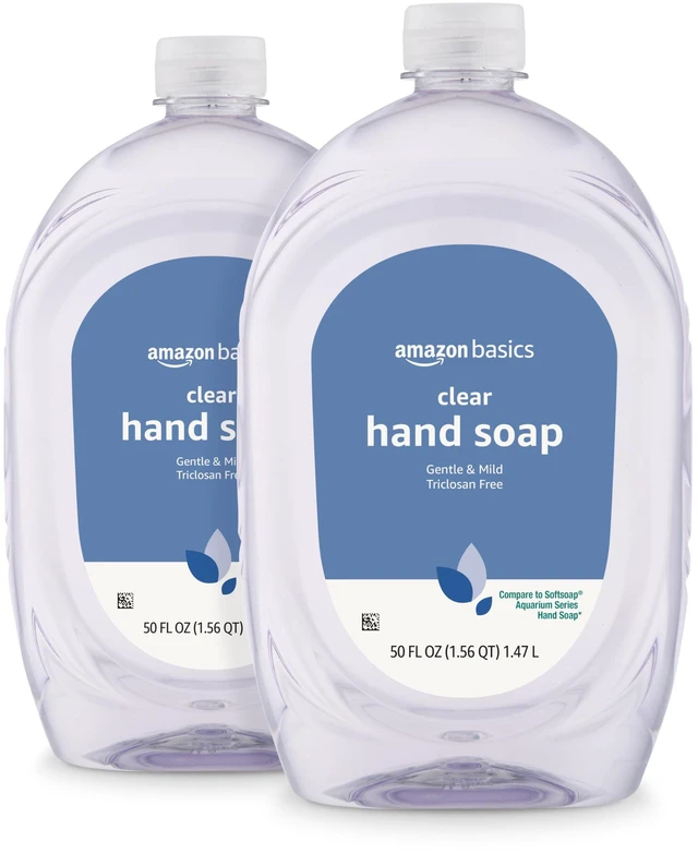 Main image of Basics Gentle & Mild Clear Liquid Hand Soap Refill, 50Fl Oz, 2-Pack, Triclosan-Free, Dermatologist-Tested