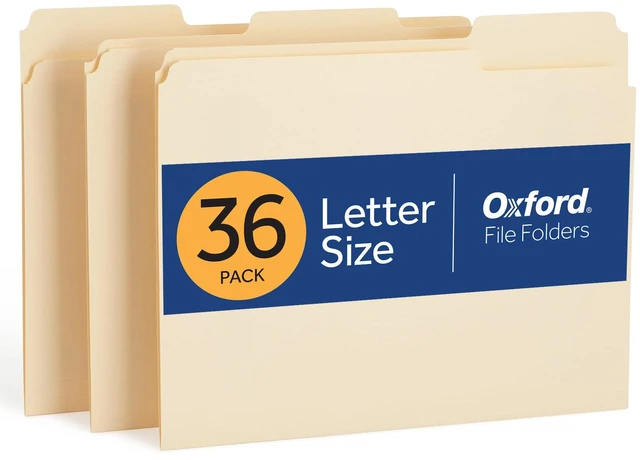 Main image of Oxford File Folders, 36 Pack, Letter Size 8.5"x11", 3 Tabs, Manila Paper, for School, Office & Home Document Organization