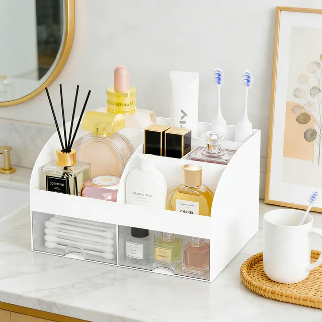 Alt view image 6 of 6 - Countertop Makeup Organizer with 2 Drawers, Cosmetic Storage for Vanity
