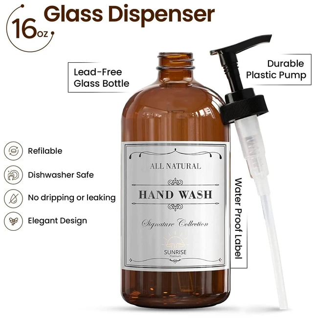 Alt view image 2 of 6 - Sunrise Premium Amber Glass Soap Dispenser with Pump, 2 Pack