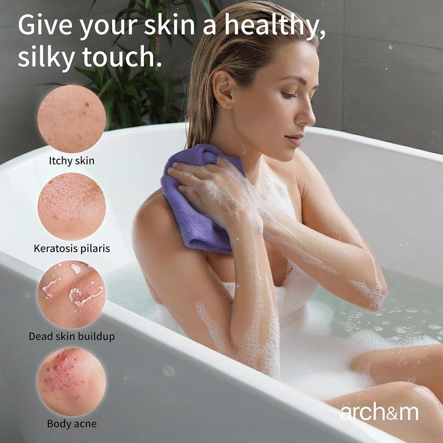 Alt view image 2 of 6 - ARCH&M Exfoliating Washcloth and Japanese Shower Towel Body Scrubber, 3 Pack