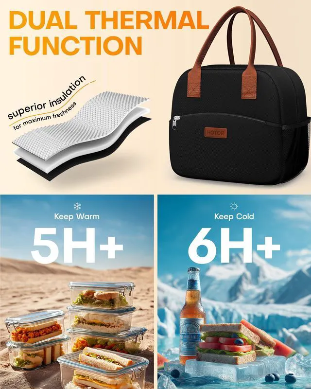 Alt view image 6 of 6 - HOTOR Insulated Lunch Bag 10L Black for Women Men