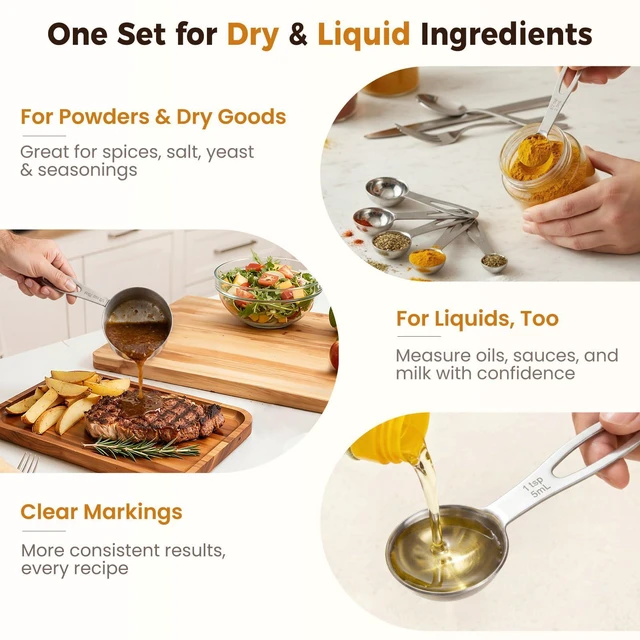 Alt view image 3 of 7 - 13PCS Stainless Steel Measuring Cups and Spoons Set with Funnel, Stackable, Dishwasher Safe for Dry & Liquid Ingredients