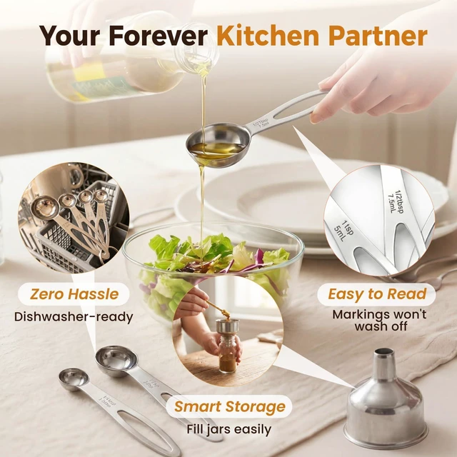 Alt view image 6 of 7 - 13PCS Stainless Steel Measuring Cups and Spoons Set with Funnel, Stackable, Dishwasher Safe for Dry & Liquid Ingredients
