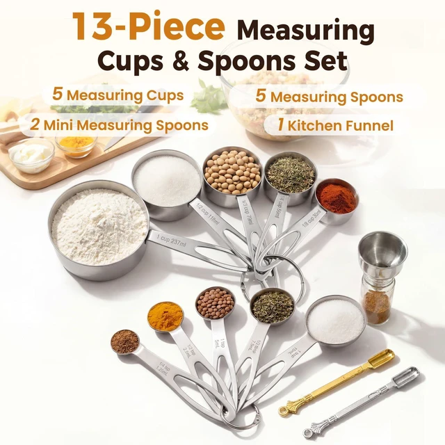 Alt view image 5 of 7 - 13PCS Stainless Steel Measuring Cups and Spoons Set with Funnel, Stackable, Dishwasher Safe for Dry & Liquid Ingredients