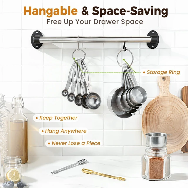 Alt view image 4 of 7 - 13PCS Stainless Steel Measuring Cups and Spoons Set with Funnel, Stackable, Dishwasher Safe for Dry & Liquid Ingredients