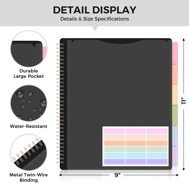 Alt view image 6 of 7 - SKYDUE 12 Pocket Spiral Multi Pocket Folder Binder with Dividers, Black