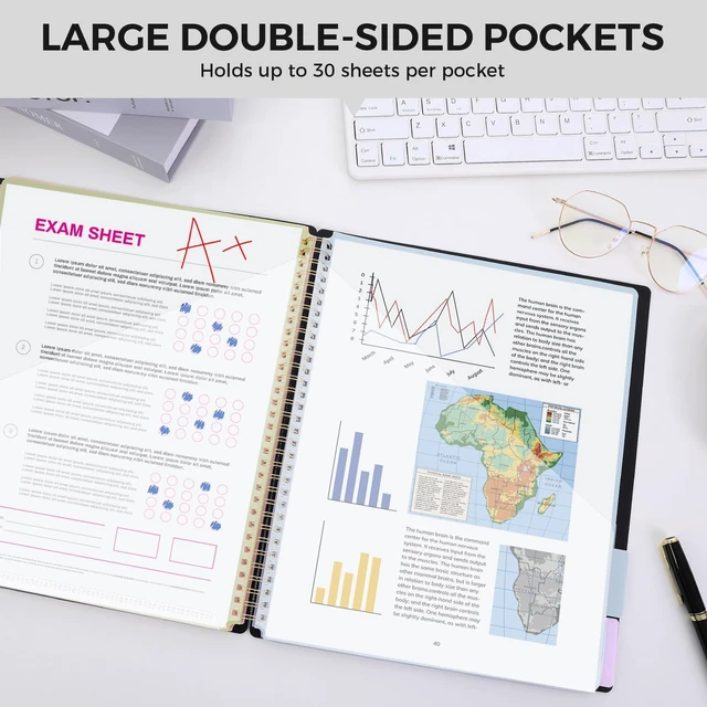 Alt view image 3 of 7 - SKYDUE 12 Pocket Spiral Multi Pocket Folder Binder with Dividers, Black