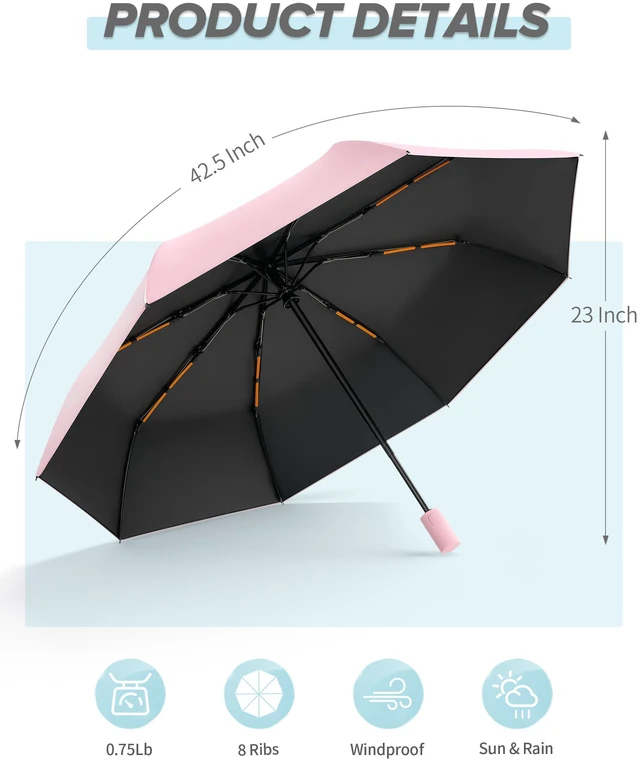 Alt view image 6 of 7 - Yoobure Automatic Travel Umbrella Portable Compact Windproof UV Protection Folding Umbrella for Backpack Car Kids Women Macaron Colorful