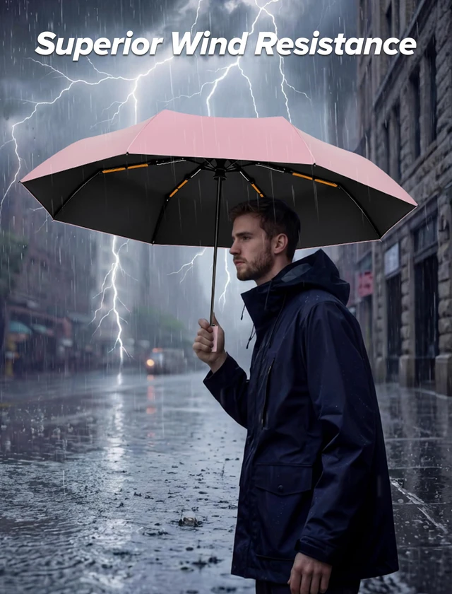 Alt view image 7 of 7 - Yoobure Automatic Travel Umbrella Portable Compact Windproof UV Protection Folding Umbrella for Backpack Car Kids Women Macaron Colorful