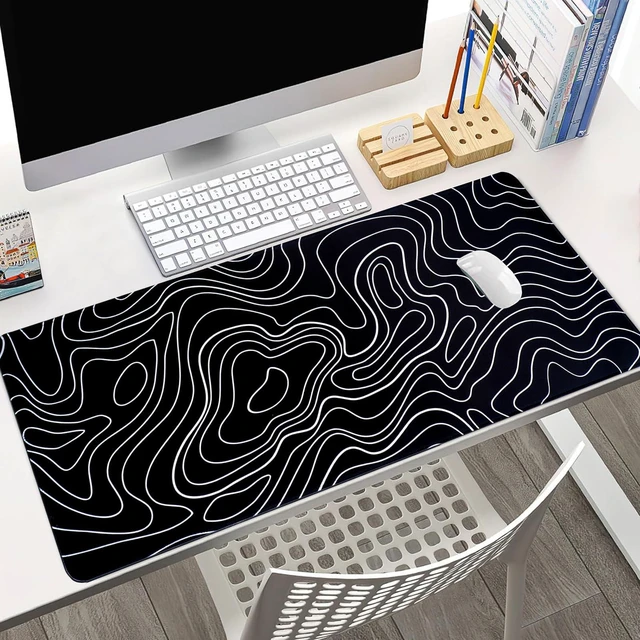 Alt view image 5 of 7 - Topographic Line Gaming Mouse Pad 31.5x11.8in Non-Slip Rubber Base Desk Mat Black White