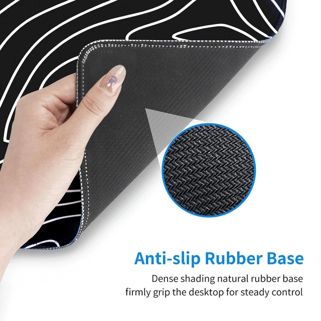 Alt view image 6 of 7 - Topographic Line Gaming Mouse Pad 31.5x11.8in Non-Slip Rubber Base Desk Mat Black White