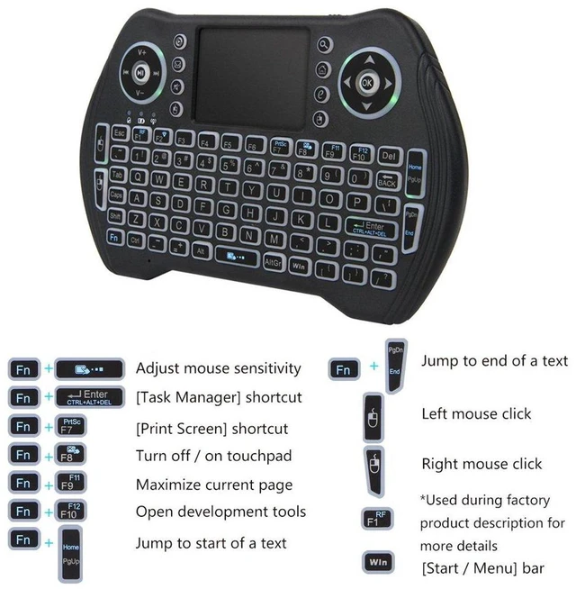 Alt view image 6 of 6 - 4GHz Wireless Backlit Mini Keyboard with Touchpad Handheld Remote Control for PC, Raspberry Pi 2, Pad, Smart TV, Android TV Box