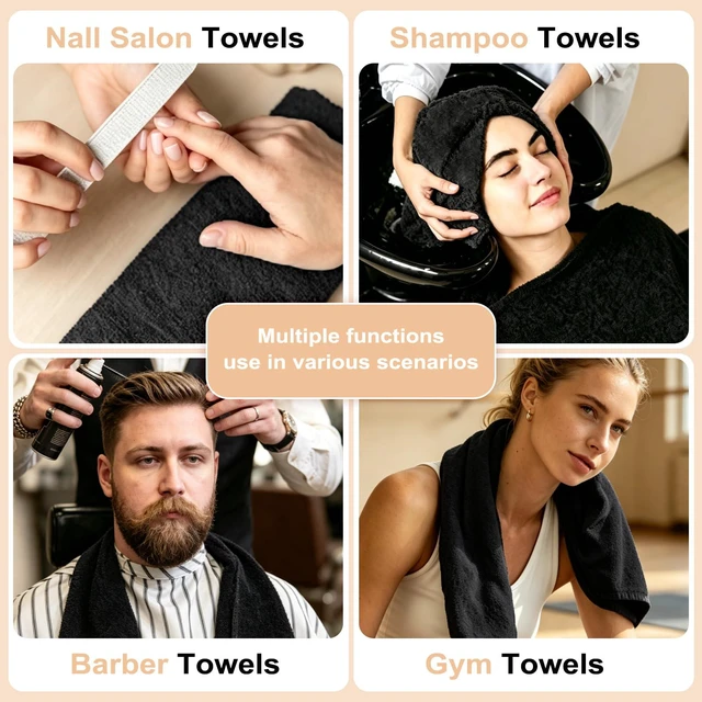 Alt view image 5 of 7 - Puomue 6 Pack Black Microfiber Salon Towels 27x16 Inch Super Soft Absorbent Hair Towel for Bath Spa Pool Home