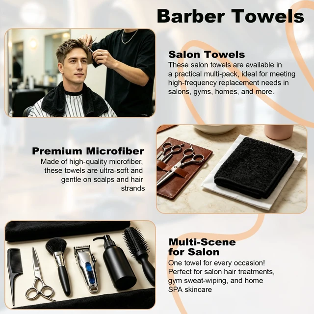 Alt view image 7 of 7 - Puomue 6 Pack Black Microfiber Salon Towels 27x16 Inch Super Soft Absorbent Hair Towel for Bath Spa Pool Home