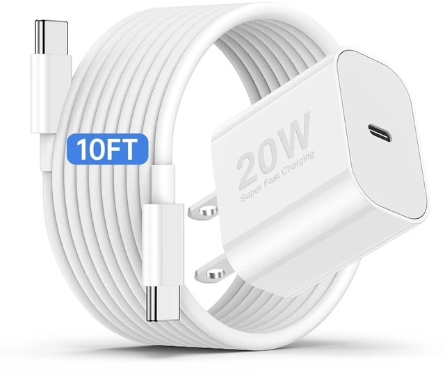 Main image of 20W USB-C Fast Charger with 10ft Type-C to C Cable for Apple iPhone 17 Pro Max/17 Air/16 Pro/16 Plus/15 Pro/15 Mini, iPad, AirPods