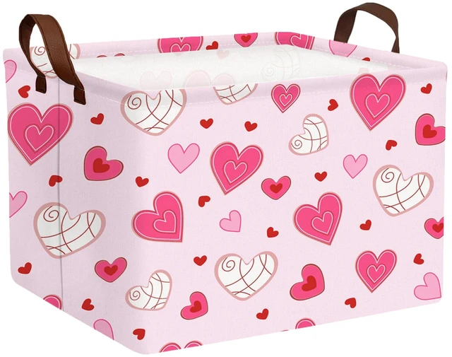 Main image of Large Heart-Shaped Storage Bin, Collapsible Valentine's Day Basket Organizer for Gifts Room Decor (Pink Bottom Lines White Love)