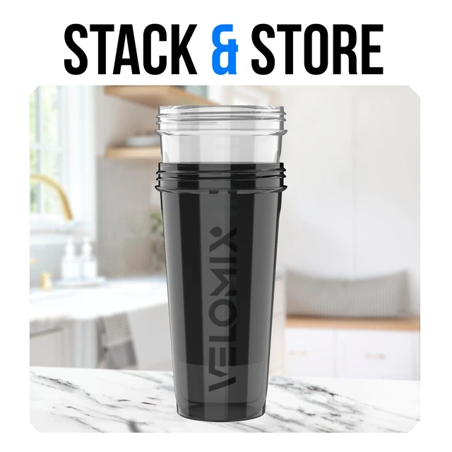 Alt view image 6 of 6 - VELOMIX 2 Pack 28oz Protein Shaker Bottle, Black/Transparent