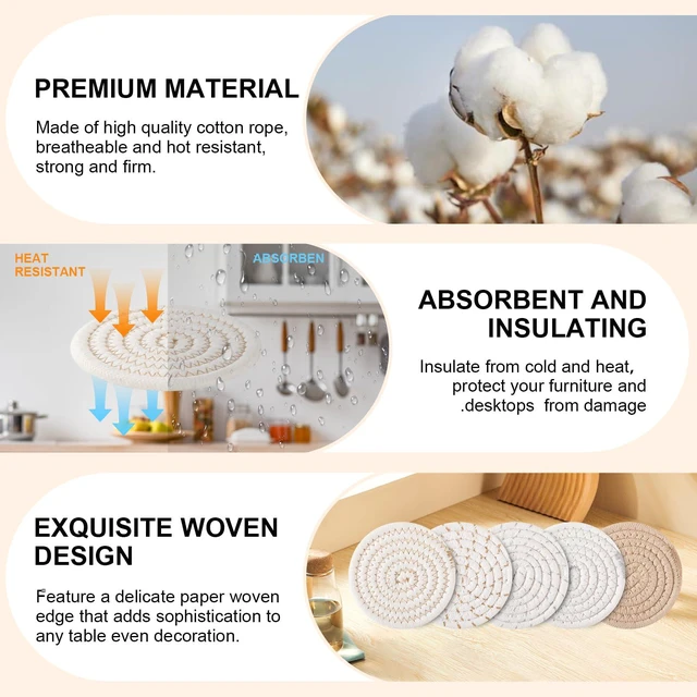 Alt view image 4 of 7 - OIAHOMY 10Pcs Drink Coasters with Holder, Boho Cotton Woven, Absorbent, for Various Cups, Ideal for Coffee Tables, Home Decor, Gift, 4.3Inches, Mixed Yellow