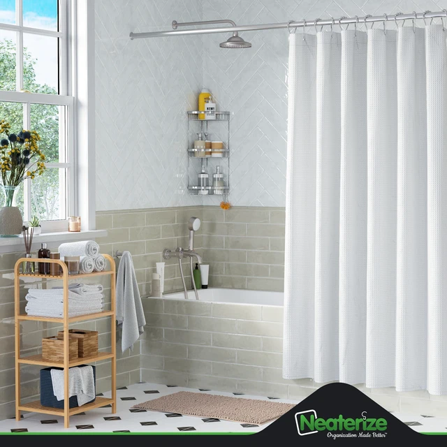 Alt view image 7 of 7 - NEATERIZE Hotel Style White Fabric Shower Curtain 72x72 Inches with Waffle Design
