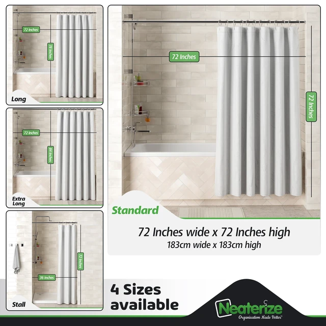 Alt view image 6 of 7 - NEATERIZE Hotel Style White Fabric Shower Curtain 72x72 Inches with Waffle Design