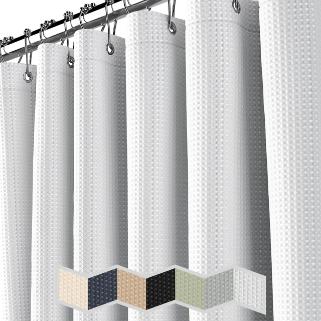 Alt view image 2 of 7 - NEATERIZE Hotel Style White Fabric Shower Curtain 72x72 Inches with Waffle Design