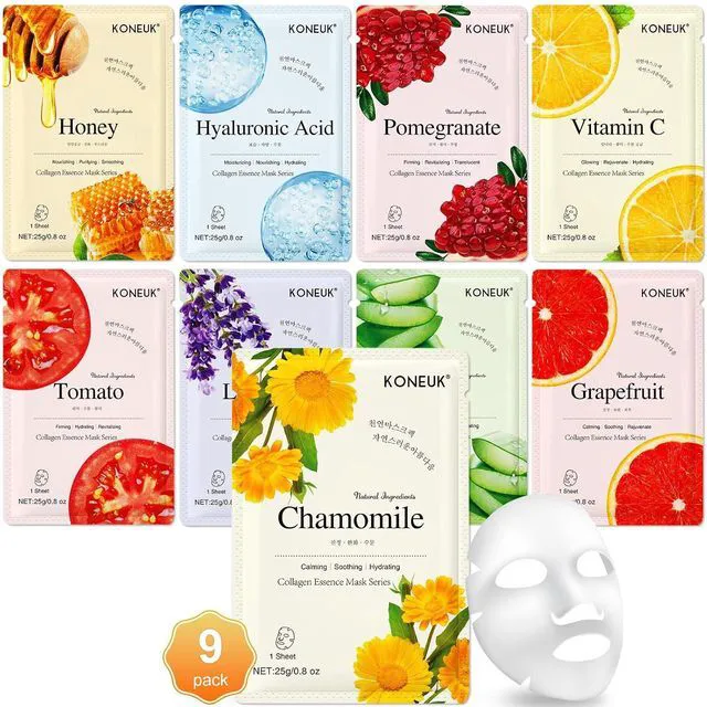 Main image of 9 Pack Collagen Hydrating Sheet Face Masks for Women