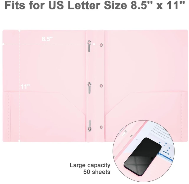 Alt view image 4 of 7 - Two-Pocket Folders with 3 Prongs, Letter Size Plastic Folders, 6 Pack, Pastel Pink