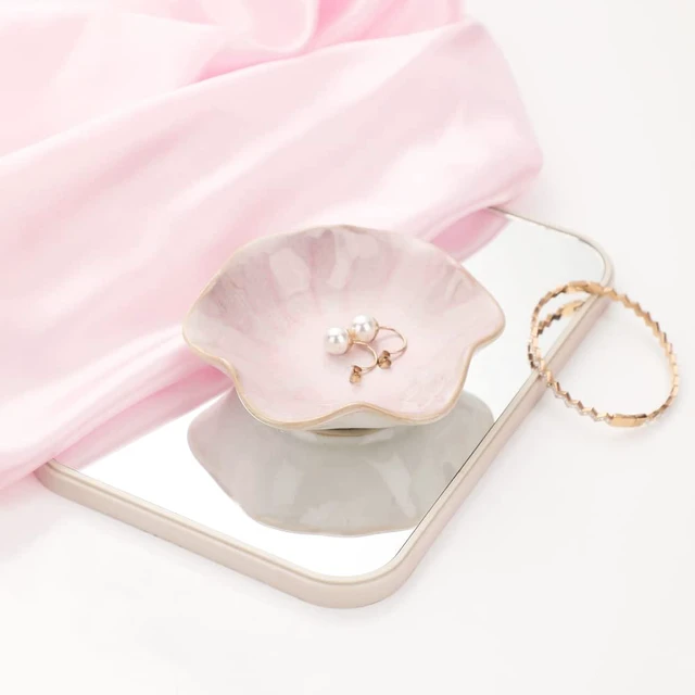 Alt view image 4 of 6 - Binoster Ceramic Leaf Jewelry Dish Pink Key Tray Modern Jewelry Holder Small Ring Dish Trinket Tray Nightstand Decor