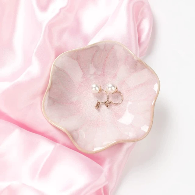 Alt view image 2 of 6 - Binoster Ceramic Leaf Jewelry Dish Pink Key Tray Modern Jewelry Holder Small Ring Dish Trinket Tray Nightstand Decor