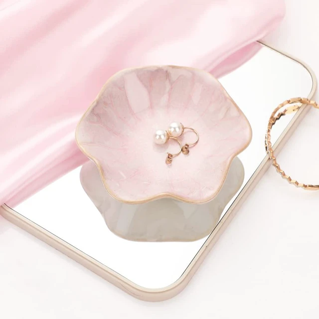 Alt view image 3 of 6 - Binoster Ceramic Leaf Jewelry Dish Pink Key Tray Modern Jewelry Holder Small Ring Dish Trinket Tray Nightstand Decor