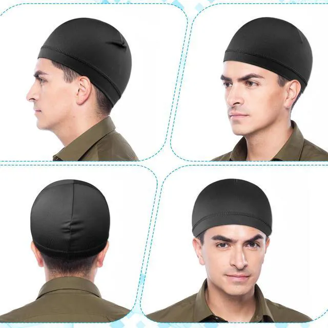 Alt view image 4 of 7 - Qianyu 4pcs Skull Caps Breathable Thin Sleep Hats Running Beanie Helmet Liner Stretchy Sweat Wicking Headwear