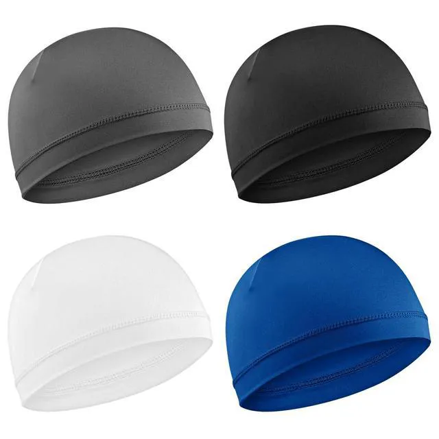 Alt view image 5 of 7 - Qianyu 4pcs Skull Caps Breathable Thin Sleep Hats Running Beanie Helmet Liner Stretchy Sweat Wicking Headwear