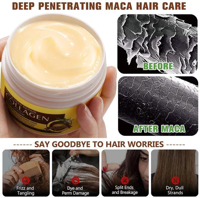 Alt view image 5 of 7 - Collagen Hair Mask with Maca Essence, Deep Repair Conditioner for Dry Damaged Hair, Hydrating and Moisturizing Treatment - 150ml