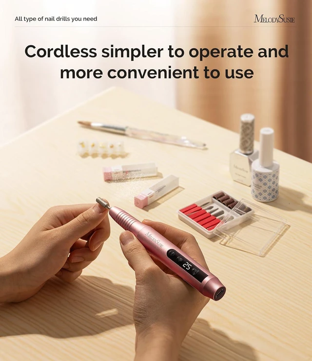 Alt view image 6 of 7 - MelodySusie PC180G Pen-Shaped Portable Cordless Nail Drill, 25000RPM Rechargeable Electric File with LED Display for Nail Care, Manicure Shaping and Acrylic Gel Removal