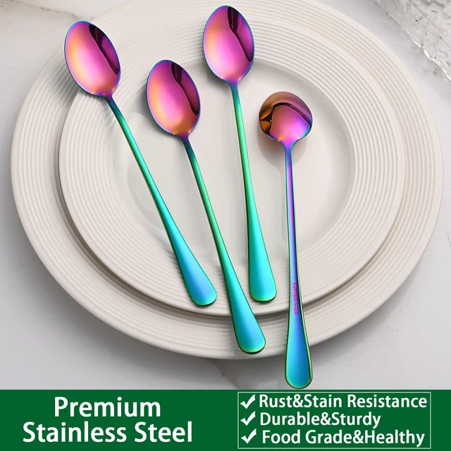 Alt view image 2 of 7 - 5-Inch Rainbow Stainless Steel Ice Tea Spoons, Set of 8, Long Handle Coffee Stirring Spoons, Multicolored Sundae Spoons, Colorful Cocktail Mixing Spoon