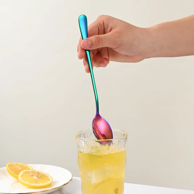 Alt view image 4 of 7 - 5-Inch Rainbow Stainless Steel Ice Tea Spoons, Set of 8, Long Handle Coffee Stirring Spoons, Multicolored Sundae Spoons, Colorful Cocktail Mixing Spoon