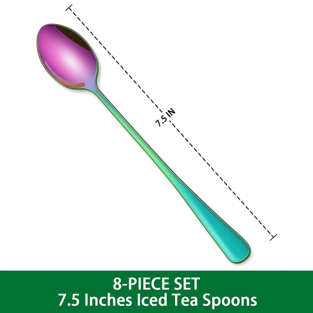Alt view image 5 of 7 - 5-Inch Rainbow Stainless Steel Ice Tea Spoons, Set of 8, Long Handle Coffee Stirring Spoons, Multicolored Sundae Spoons, Colorful Cocktail Mixing Spoon