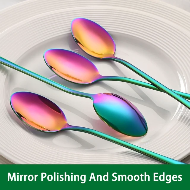 Alt view image 7 of 7 - 5-Inch Rainbow Stainless Steel Ice Tea Spoons, Set of 8, Long Handle Coffee Stirring Spoons, Multicolored Sundae Spoons, Colorful Cocktail Mixing Spoon