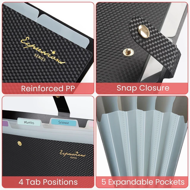 Alt view image 5 of 6 - Sooez 5-Pocket Accordion File Organizer, Expanding File Folder with Labels