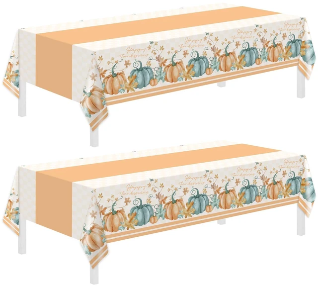 Main image of Childom 2 PCS Thanksgiving Disposable Tablecloths Orange Pumpkin Maple 54 x 108 Inch Plastic Table Cover for Rectangle Home Parties Outdoor Picnic Baby Shower