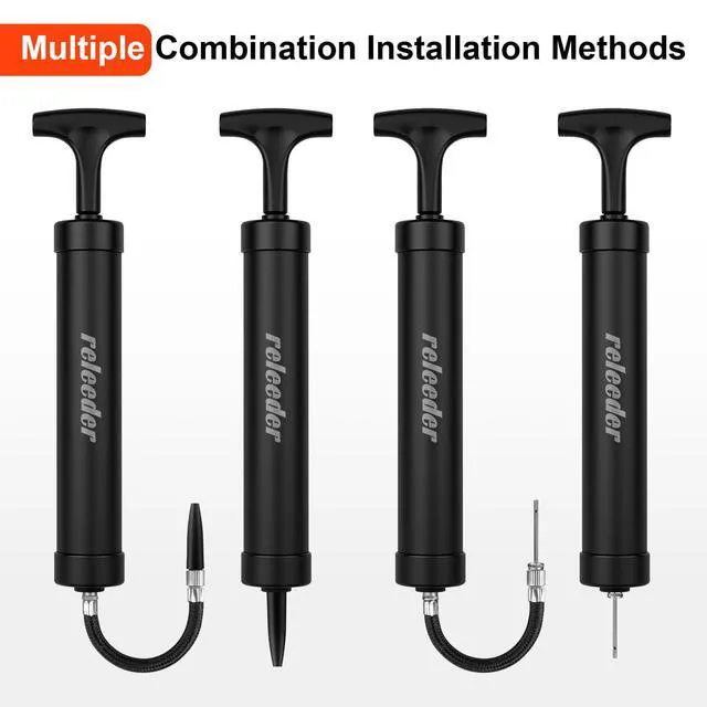 Alt view image 5 of 7 - 10 Inch Portable Ball Pump Kit with 5 Needles, 1 Nozzle & Extension Hose for Soccer, Football, Volleyball, Water Polo, Rugby