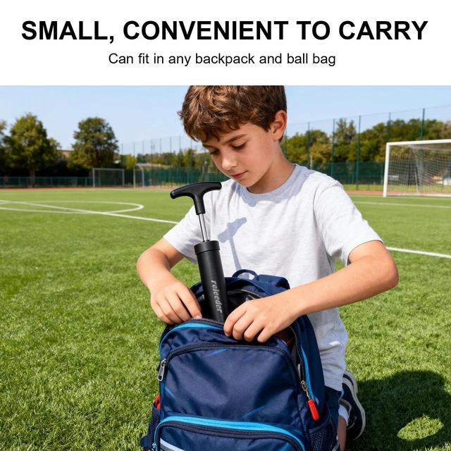 Alt view image 3 of 7 - 10 Inch Portable Ball Pump Kit with 5 Needles, 1 Nozzle & Extension Hose for Soccer, Football, Volleyball, Water Polo, Rugby