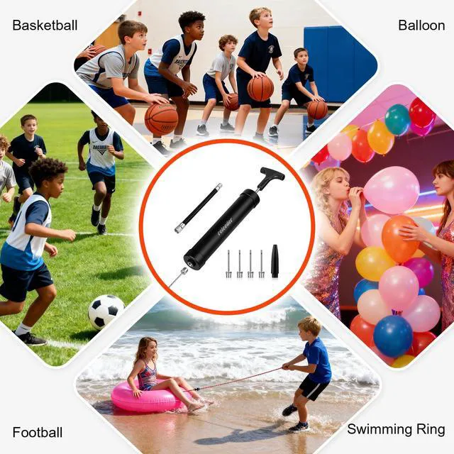 Alt view image 6 of 7 - 10 Inch Portable Ball Pump Kit with 5 Needles, 1 Nozzle & Extension Hose for Soccer, Football, Volleyball, Water Polo, Rugby