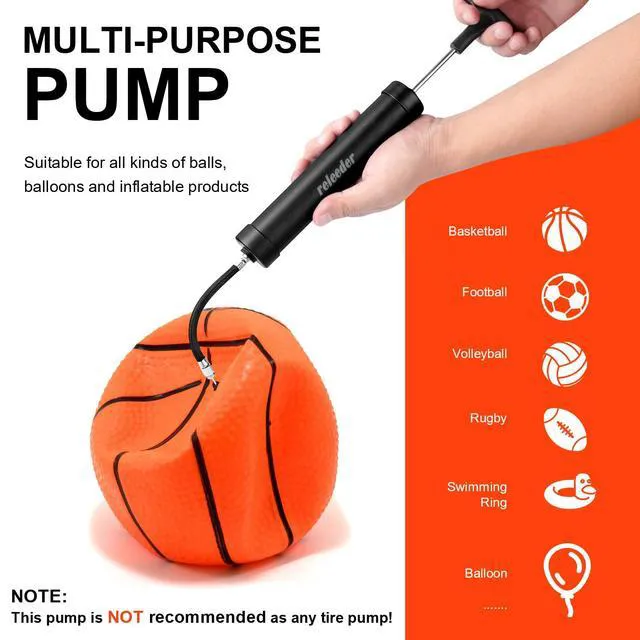 Alt view image 7 of 7 - 10 Inch Portable Ball Pump Kit with 5 Needles, 1 Nozzle & Extension Hose for Soccer, Football, Volleyball, Water Polo, Rugby